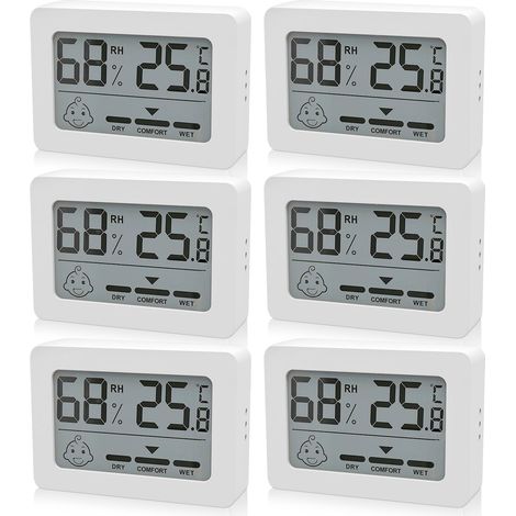 Lot de 6 thermomètres numériques pour l'intérieur - Avec indicateur Smiley - Pour chambre de bébé, salon, bureau, etc. - Blanc (1/5)