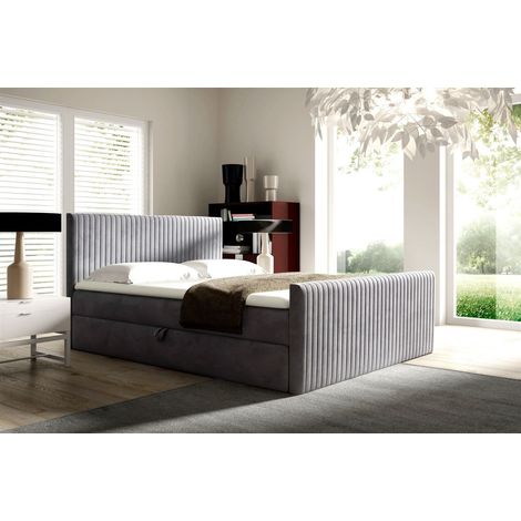 Boxspringbett Schlafzimmerbett ADRIEN 200x220cm in Stoff Fresh Silbergrau (1/2)
