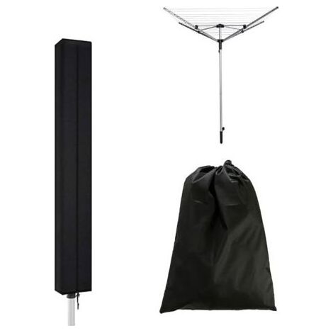 Housse de Protection pour Séchoir à Linge Rotatif 160 x 15 x 15 cm Housse Sechoir Parapluie Imperméable Housse Parapluie Sechoir Oxford avec Fermeture éclair et Cordon de Serrage (Noir) (1/5)
