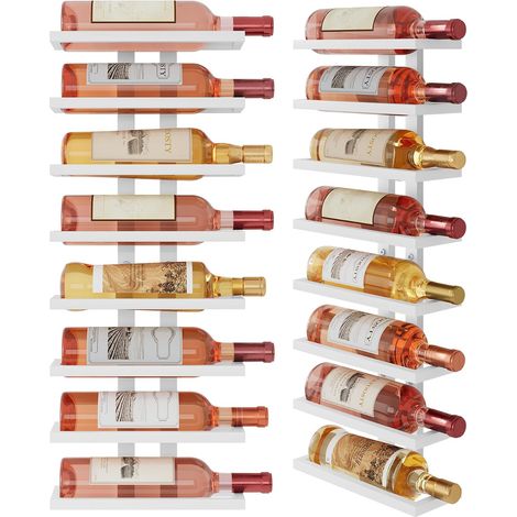 Étagère à vin Murale, Porte-Bouteilles, étagère à Bouteilles avec 8 Niveaux, en métal, étagère à vin, pour Salle à Manger, Chambre à Coucher, Cave à vin,Blanc (1/5)