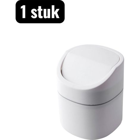 pièce - Prullenbak - Mini Prullenbak de bureau - Couvercle compact pour bureau - Corbeille de rangement pour papier et déchets - Style couvercle à Push- Wit (1/5)