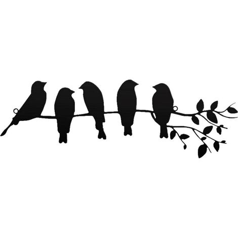 Oiseaux en métal sur une branche 40 x 14 cm, décoration murale moderne, silhouette en métal. (1/5)