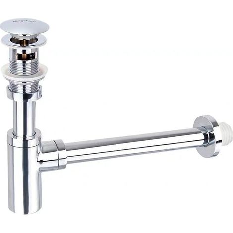 Siphon de Lavabo avec Bonde Automatique Système de Vidange en Laiton Chromé Set de Siphon Mural Robinet Purgeur avec TropPlein pour Salle de Bain (1/4)