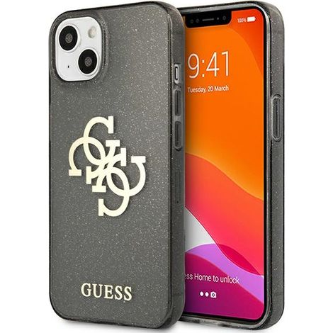 Coque rigide noire à paillettes 4G avec grand logo Guess GUHCP13SPCUGL4GBK pour iPhone 13 mini 5,4