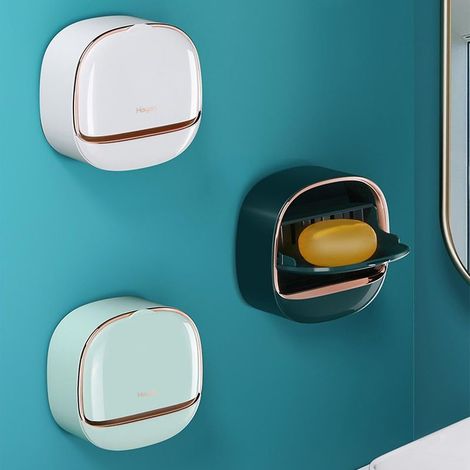 Porte-savon mural étanche et anti-poussière avec couvercle rabattable pour salle de bain (1/4)