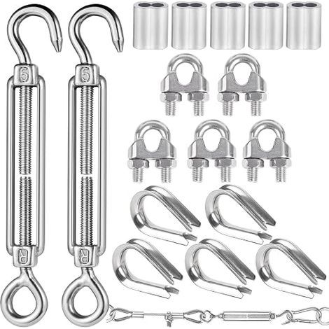 M5 Tendeur Cable Inox Kit Tendeur Inox Fixation Toile Ombrage Plantes Grimpantes Clôture de Jardin Corde à Linge Guirlande Lumineuse D'extérieur Corde Linge