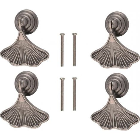 Ginkgo leaf shaped handle, 4 pieces, antique nickel, single hole zinc alloy drawer handle for cabinets and wardrobes