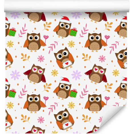 Papier peint hibou blanc et crème pour salon et chambre 50x1000 cm (1/5)