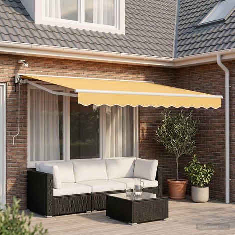 Store banne rétractable électrique semi-coffre pour terrasse et jardin Sable 3,5 x 2,5 m, 28.62kg - PANGIVO (1/5)