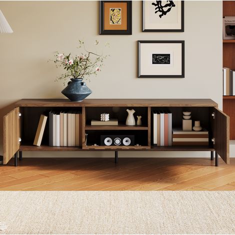 Mueble TV con puertas onduladas y almacenaje natural OKMYHOME (1/5)