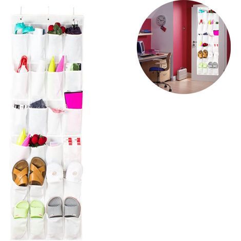 Sac de rangement pour chaussures/penderie suspendue à placer derrière la porte, avec 24 grands sacs en filet, sac de rangement en tissu non tissé. (1/5)