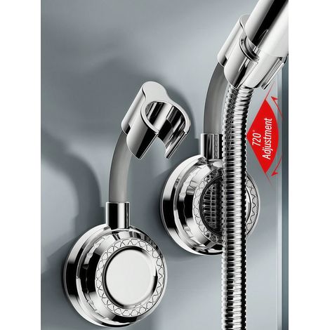 Support de pommeau de douche sans perçage pour salle de bain, support amovible à ventouse réglable - accessoire de salle de bain argenté. (1/5)