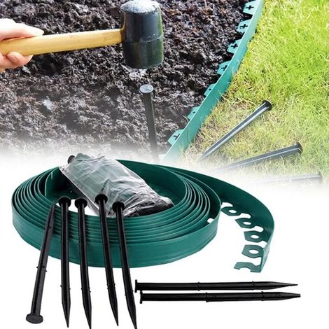 FLITI 10m Green Plastic Garden Edging with 30 Nails, Flexible Lawn Separator for Outdoor Landscaping (1/5)