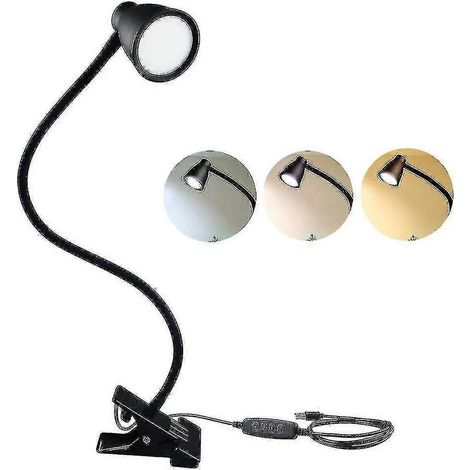 Lampe de lecture LED à pince, 3 modes de couleur, lampe de bureau flexible pour table de chevet (1/2)