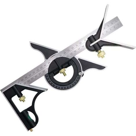 Équerre à Combinaison 300mm, Équerres de charpentier, Règle d'angle en Acier Inoxydable, Équerre Combinée avec Niveau à Bulle et Tire-Lignes Pratique, Idéal pour les travaux de menuiserie (1/4)