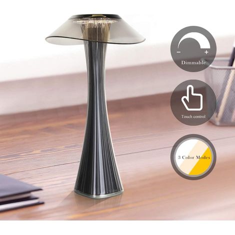 ZMH Lampe de table design rechargeable lampe à poser LED tactile - Dimmable Titane lampe de chevet USB 3W lampe de bureau sans fil avec batterie et a Gris Fumé (1/5)