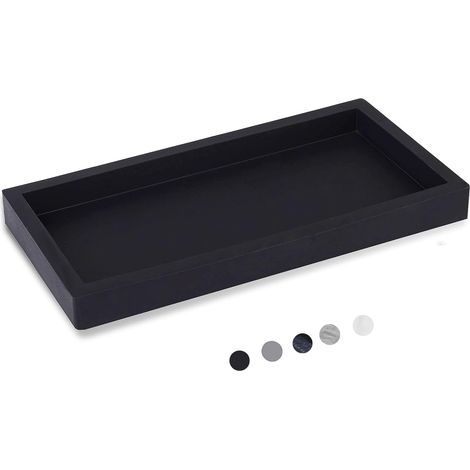 Due vassoi rettangolari in silicone per il bagno, ideali per riporre sapone, spugne, detersivo per piatti, profumo e gioielli (neri) (1/4)