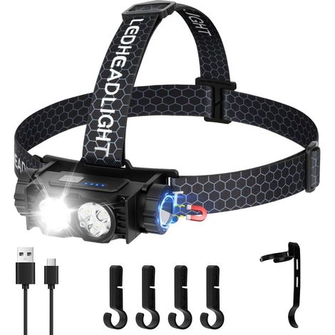 Lampe Frontale LED Ultra Puissante, Lampe Frontale Rechargeable USB, 600 Lumens Torche frontale avec 3 Modes D'éclairage, Torche frontale Étanche et Léger, pour Course, Pêche, Cyclisme