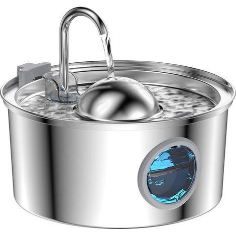 Ciotola per abbeverare animali domestici in acciaio inox, ciotola per cani e gatti, ciotola rotonda, circolazione automatica dell'acqua, con indicatore del livello dell'acqua, 3,2 (1/5)