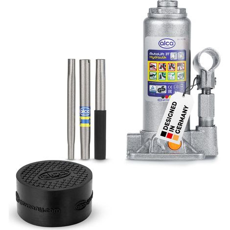 alca® Wagenheber Set I Hydraulischer Unterstellheber 3t mit Gummiauflage I Auto Hebewerkzeug Stempelwagenheber Bundle für PKW, SUV, Quad, Anhänger, Transporter & Werkstatt