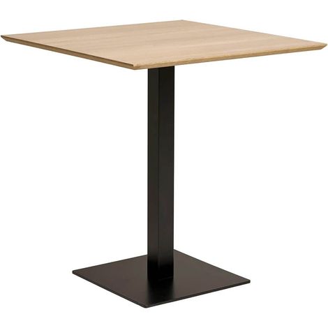 Altobuy – Table carrée 70x70cm – Plateau mélaminé effet bois – Pied central métal noir – Pour petits espaces (1/5)