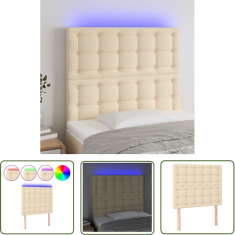 The Living Store Tête de lit à LED Crème 100x5x118/128 cm Tissu - Tête De Lit Led - Tête De Lit Moderne - Têtière De Lit - Éclairage Led - Support Lombaire (1/5)