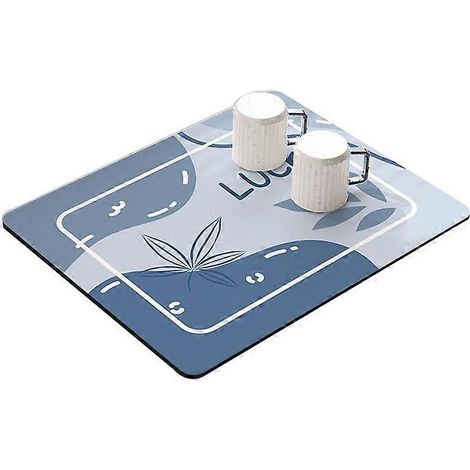 Tapis égouttoir de cuisine 30 x 40 cm, ultra-absorbant, pour la vaisselle - Bleu Luck (1/2)