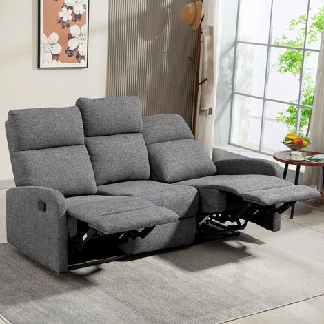 Divano 3 Posti, Poltrona Relax Reclinabile Manuale 145° con Poggiapiedi, Poltroncina Reclinabile Imbottita Ergonomica in Ciniglia per Camera da Letto, Ufficio, Salotto e Soggiorno, Grigio (1/5)