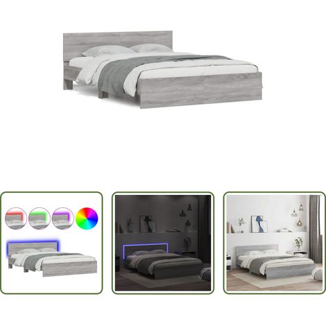 vidaXL Kopfteil mit LED -  Bettgestell mit Kopfteil LED-Beleuchtung Grau Sonoma 150x200 cm (1/5)