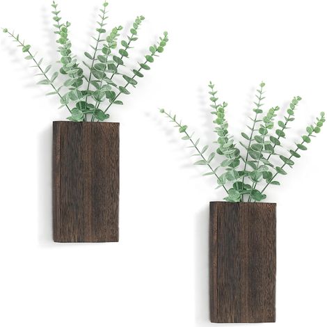 Lot de 2 vases muraux en Bois avec Eucalyptus Artificiel à Suspendre au Mur - Pot de Fleurs de Poche pour intérieur - Plantes artificielles pour Salon, Chambre à Coucher, Cuisine, décoration (1/5)