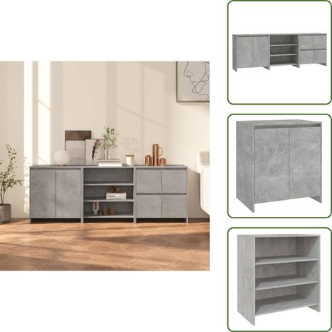 Stauraum - vidaXL 3-tlg. Sideboard Betongrau Holzwerkstoff - Dekoration (1/5)