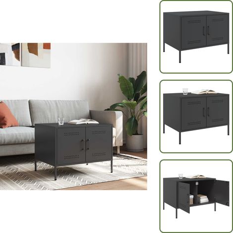 The Living Store Table basse noir 68x50x50,5 cm acier - Table Basse Industrielle - Meuble Salon - Table D'appoint - Rangement Intérieur - Table Design (1/5)