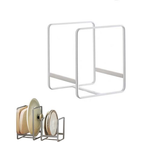 Étagère à vaisselle 2 pièces en métal avec range-couverts pour placards, plans de travail et meubles de cuisine, blanc (1/5)