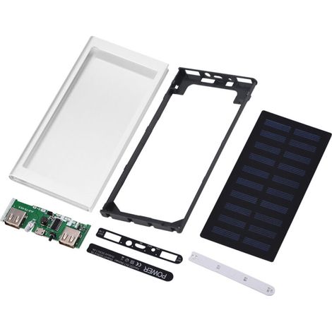 Power Bank Solaire 10000mAh Charge Rapide Double USB - Boîtier Métal Argenté Kit DIY