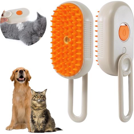 Cepillo para mascotas con botón de pulverización, recargable por USB, para depilación en interiores, cepillo para gatos, peine para mascotas, masajeador (1/5)