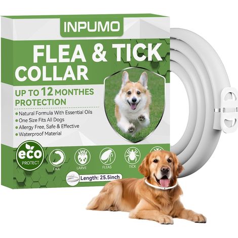 Collier Anti Puces pour Chien 12 Mois de Protection, Collier Anti Tique Chien Réglable et Étanche, Convient à Toutes Tailles de Chiens, 65cm (1pcs) (1/5)