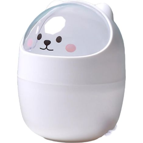 CCYKXACute Cartoon Animal Shaped Desktop Trash Can with Lid, Small Plastic Paper Bin for Office Kitchen, White (1/5)