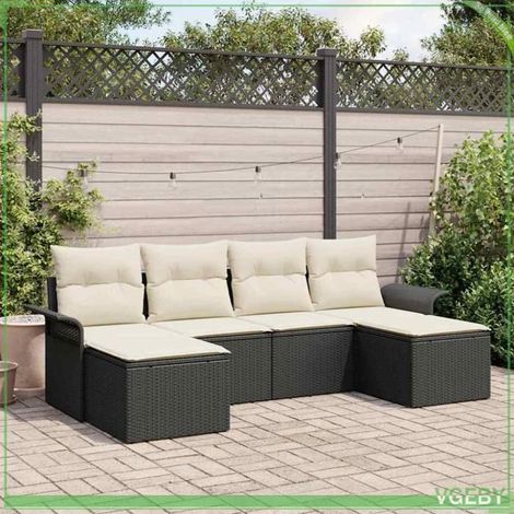 Ensemble canapé de jardin - FAFEICY - Modulaire - Rangement intégré - Polyrotin noir anti-UV - 6 places (1/5)