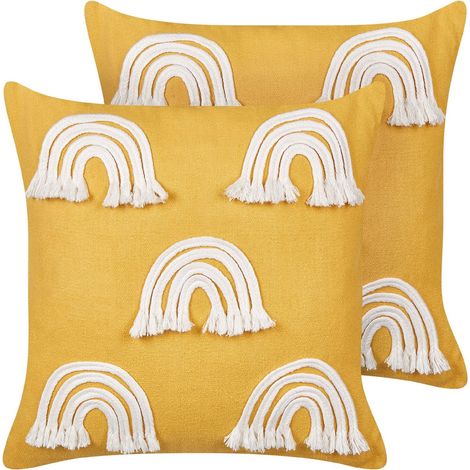 Set of 2 Decorative Cushions LEEA Cotton 45 x 45 cm Yellow (1/5)