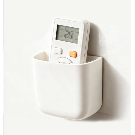 Porte Télécommande Mural Petit, Support Télécommande Auto-adhésif, Range Telecommande Multifonction, Boîte de Rangement pour Telecommande TV et Chargeur de Téléphone, Blanc