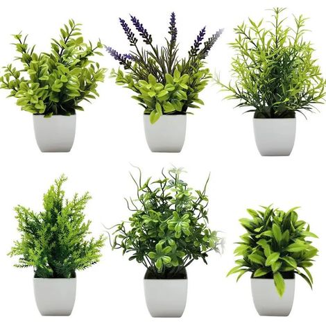 Lot de 6 Plantes Artificielles en Pot – Plantes Vertes en Plastique Quatre Saisons pour Décoration Intérieure, Terrasse et Table avec Récipient (1/5)
