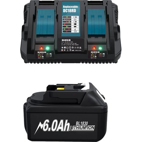 Lithium-Ionen-Akku, 18 V Nennspannung, verlängerte Akkulaufzeit, 6,0 A Doppelladegerät (1/2)