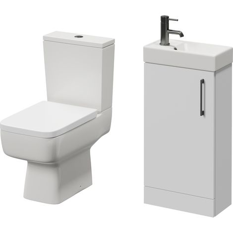 Napoli Cube Gloss White 400mm Single Door Vanity Unit and Toilet Suite with Align Basin - 400mm - Gunmetal Grey 160mm Handle