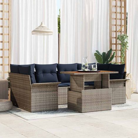 Set Divano da Giardino 7 pcs Grigio Poly Rattan vidaXL (1/5)