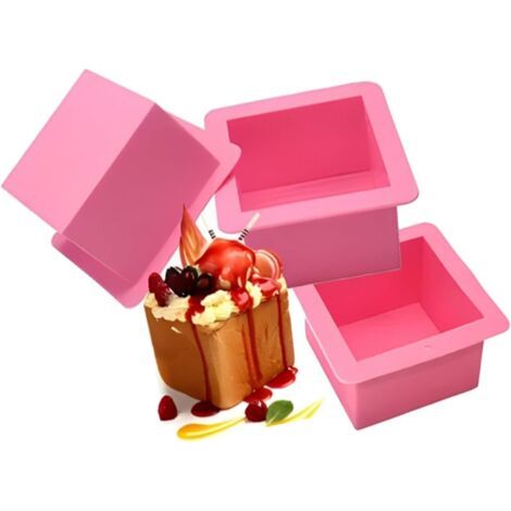 Sollbry Lot de 3 moules à gâteau carrés en silicone - Moule à savon - Grand cube - Moule carré en silicone - Résine - Bijoux - Outils de fabrication de bijoux (1/5)