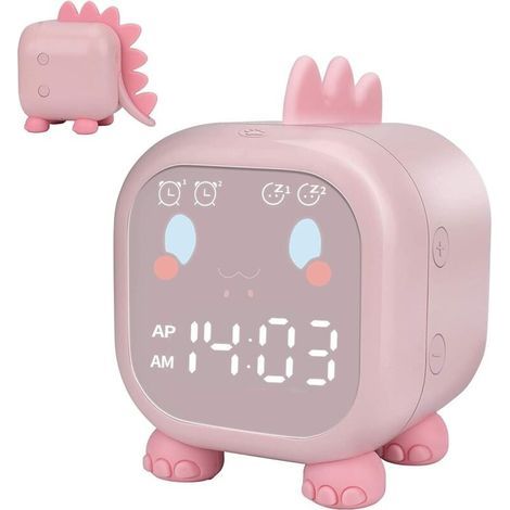 Niedlicher Kinderwecker, multifunktional, verstellbares Nachtlicht, Countdown-Timer, Schlummerfunktion, Sprachsteuerung, wiederaufladbar (Rosa) (1/5)