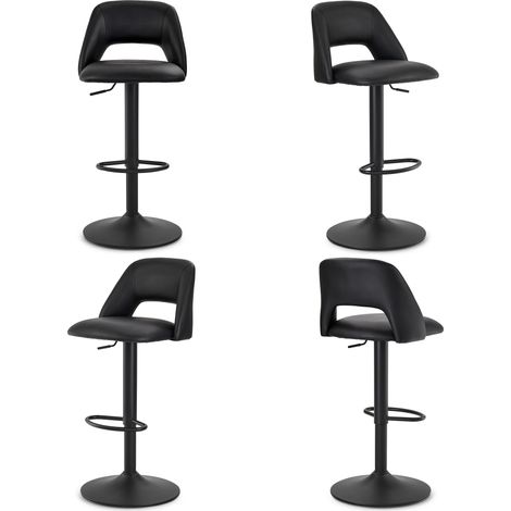 GOEURVANT - Lot de 4 Tabourets de Bar Noir Similicuir - Dossier avec Découpe 360° Hauteur Réglable Ergonomique Mousse Haute Densité (1/5)