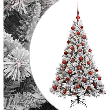 Sapin de Noël Artificiel 120 cm avec Boules et Guirlande 150 LED Blanc Chaud en PVC Vert et Blanc, 5.15kg (1/5)