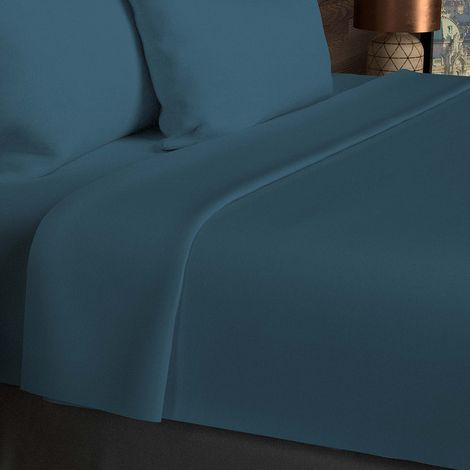 Drap plat en coton 57 fils 260x300 cm UNI bleu canard, par Soleil d'ocre