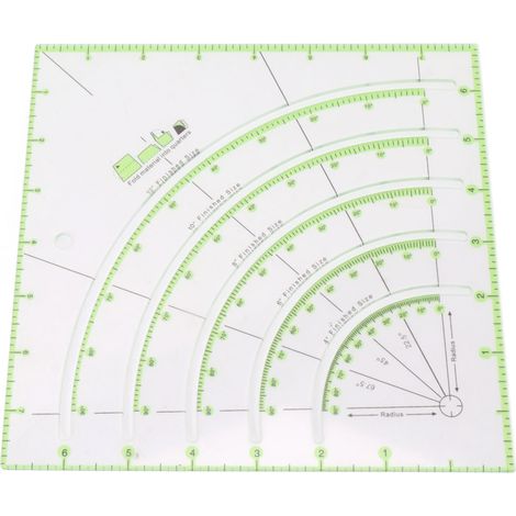 Règle de quilting en acrylique de 20 cm (8 pouces) multifonctionnelle, transparente, avec formes en arc et en éventail, pour patchwork et couture. (1/5)